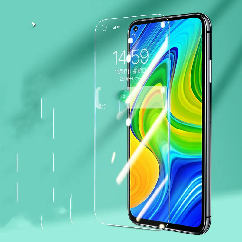 Xiaomi phone tempered glass screen protector showing HD clarity and full coverage.
