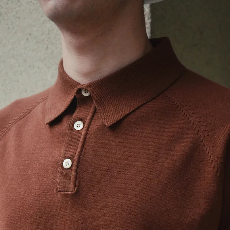 Retro slim fit short-sleeved cotton T-shirt in dark brown colour
