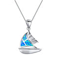 Women's sailboat pendant necklace in opal on alloy box chain with five colour options