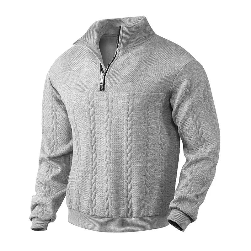 Men's jacquard long-sleeved pullover sweater in loose fit, available in multiple colours and sizes