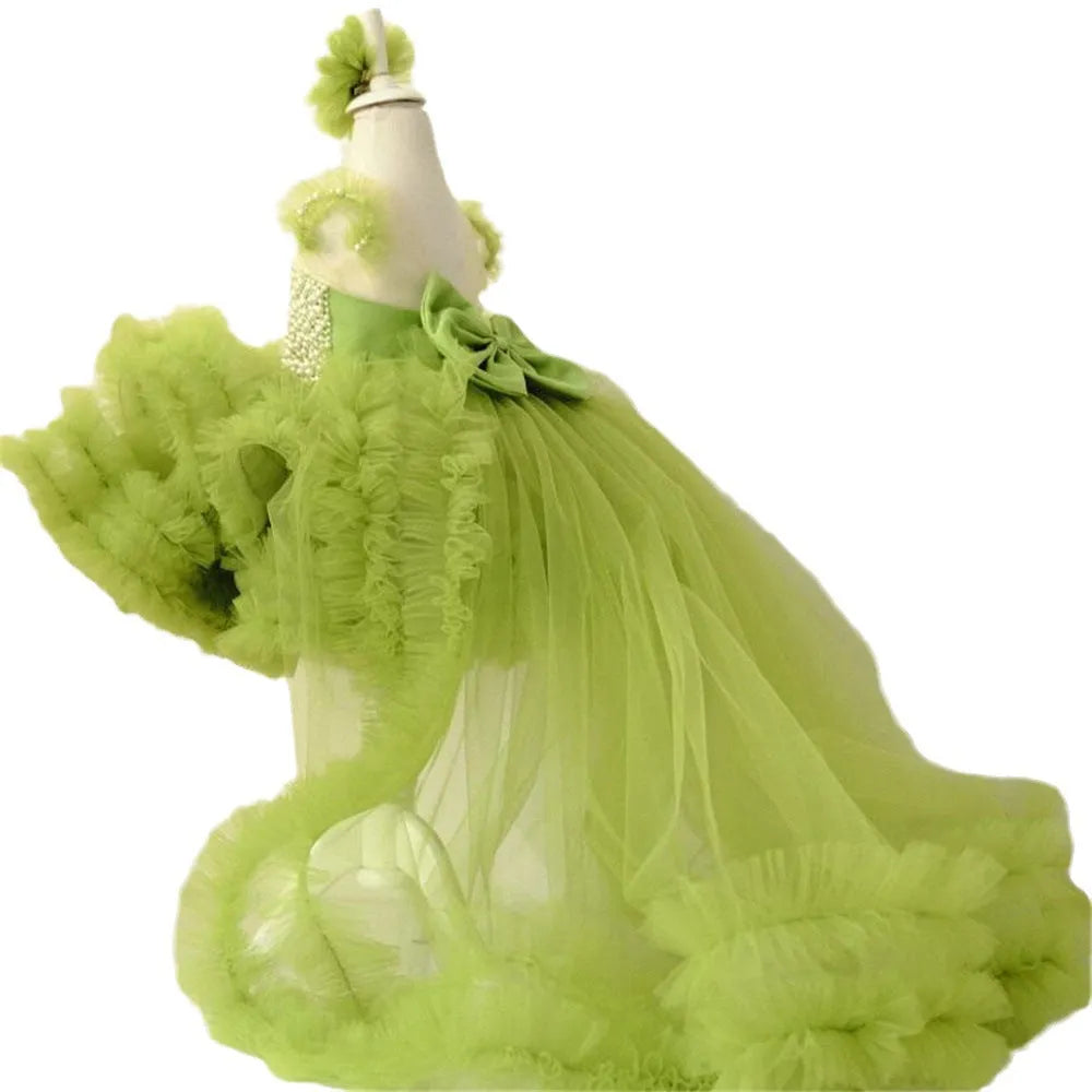 Girls linen princess dress in fairy mori style with small trailing host design, available in four colours and heights 80cm to 160cm.