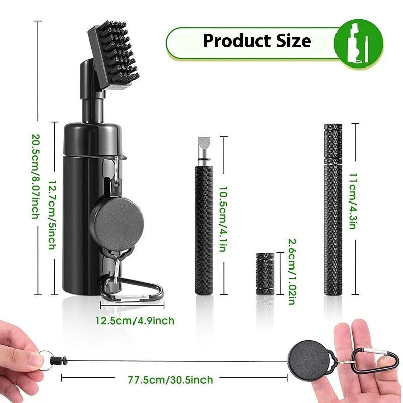 Six black plastic golf club cleaning tools arranged together for groove debris removal