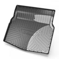 Black TPE car boot liner with carbon fibre texture pattern for specific vehicle models.