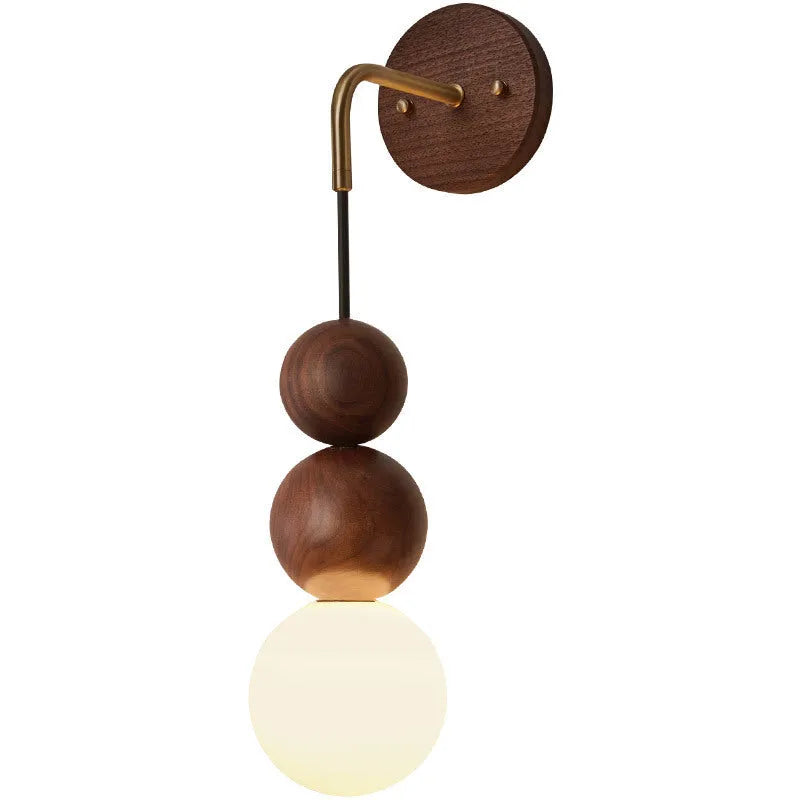 Wood and copper cylindrical wall lamp with suspension wire, showing Walnut and copper colour variants.