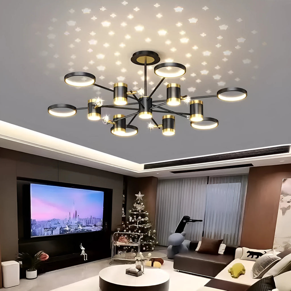 Black 13-head Nordic star pendant lamp with remote control, 1000mm diameter iron chandelier
