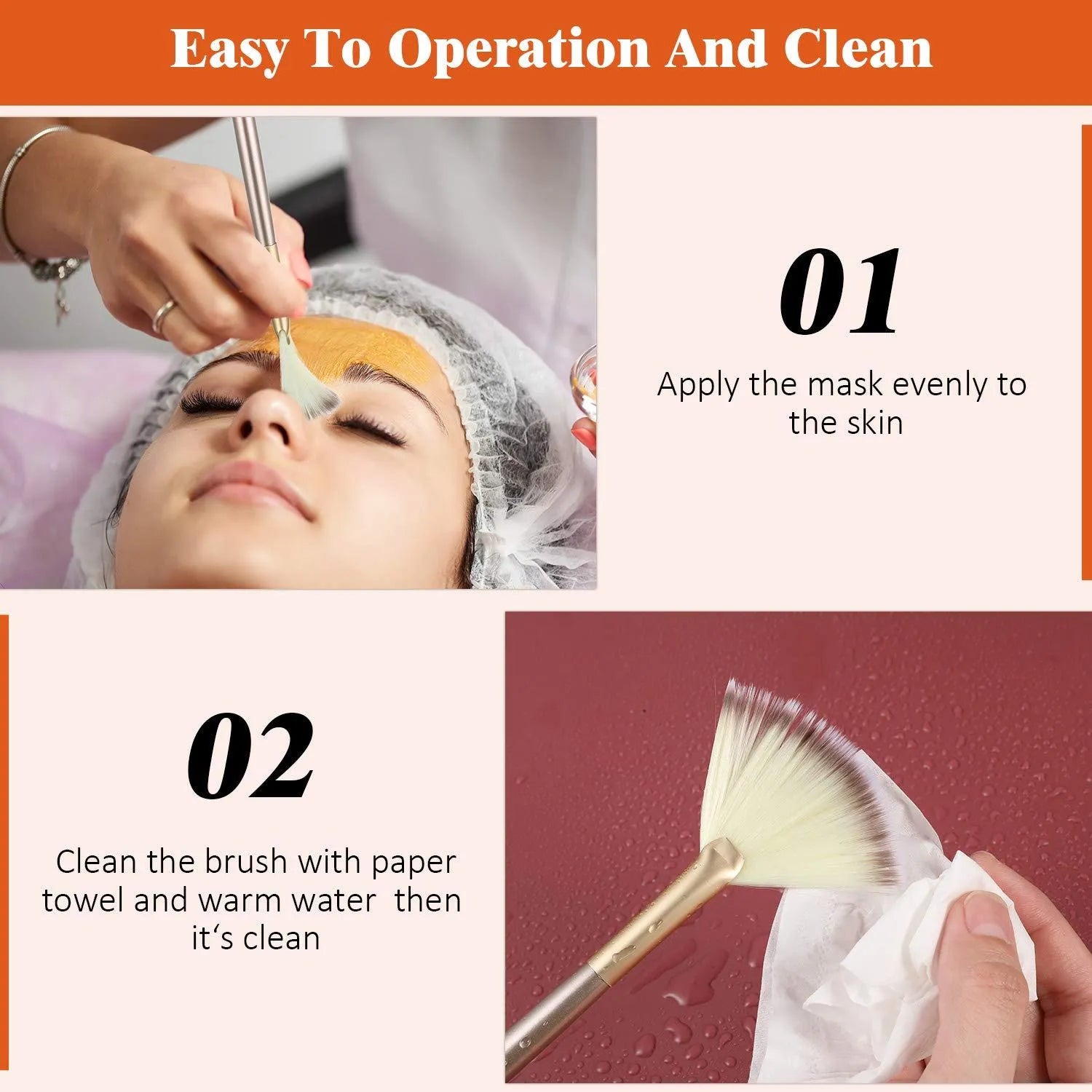 Ten champagne-coloured facial fan brushes with acrylic handles and protective covers