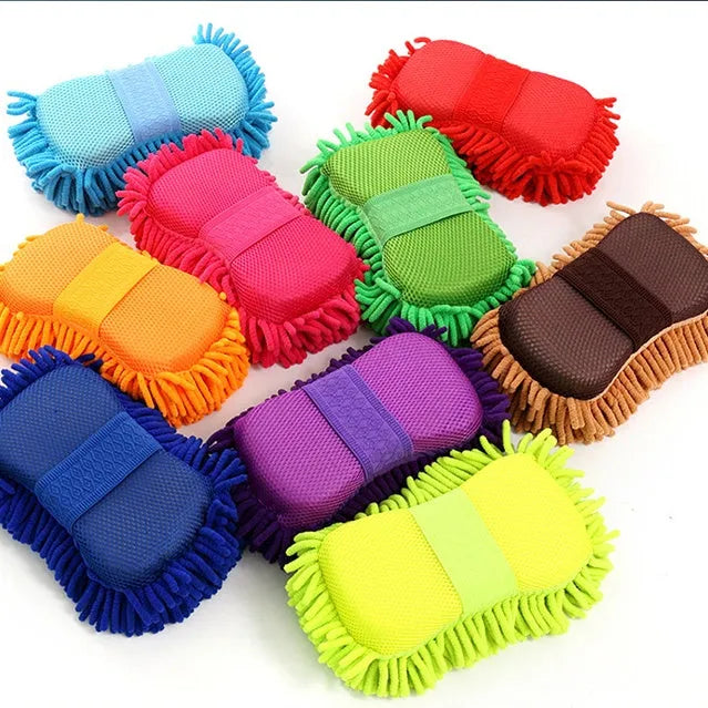 Silver green microfiber chenille car wash sponge for cleaning vehicle interiors and exteriors