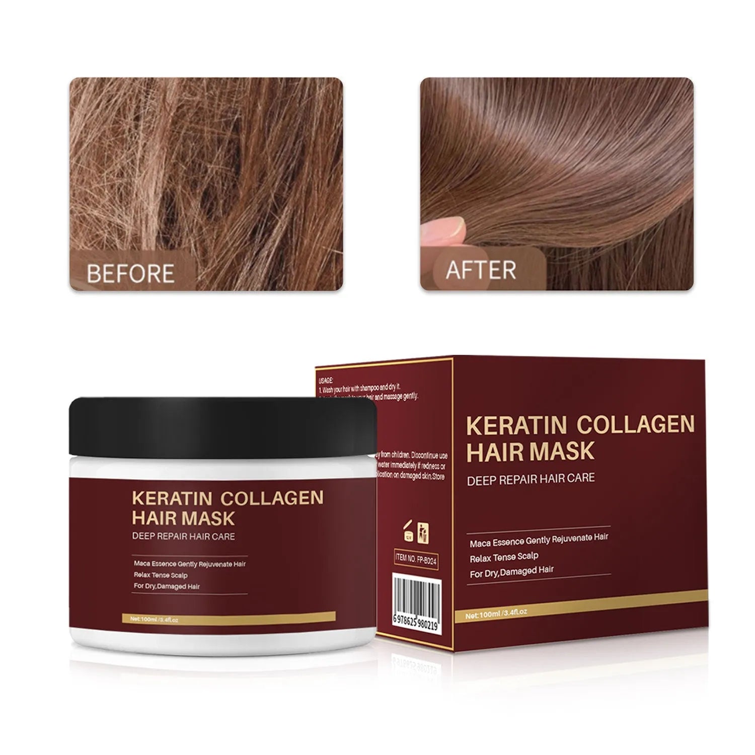 100ml collagen hair mask in professional-style packaging for moisturising and repairing dry hair