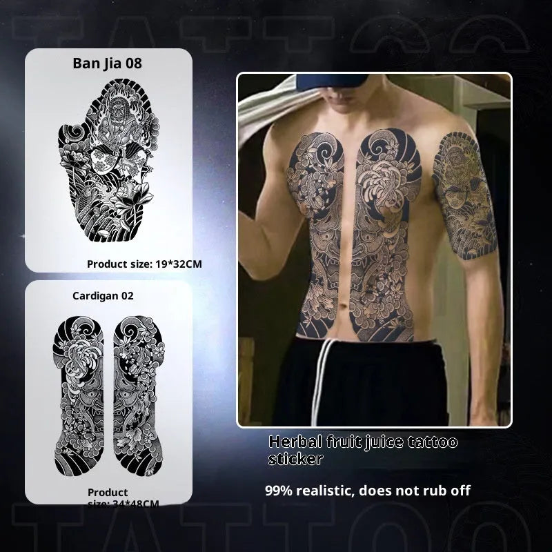 Half a tattoo sticker men's trendy pattern advanced simulation water transfer Chinese style 19x32CM