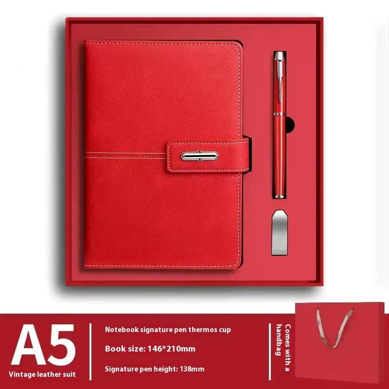 A5 notebook with PU leather cover in multiple colour options including red, green, blue and black