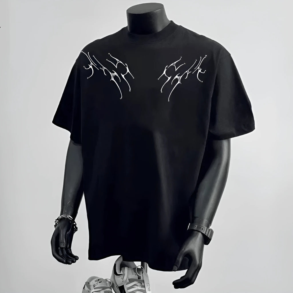 Men's pure cotton loose fit short sleeve T-shirt in black or white with printing design