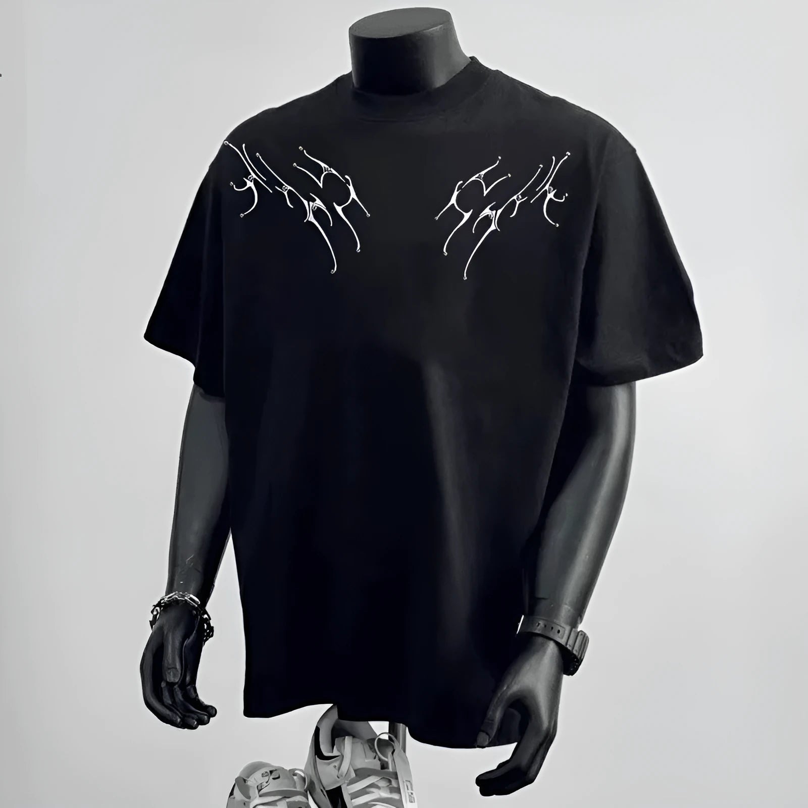 Men's pure cotton loose fit short sleeve T-shirt in black or white with printing design