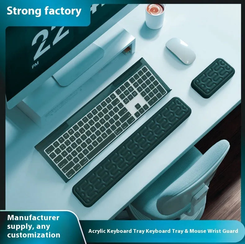 Double-sided keyboard and mouse pad with memory foam cushioning and wrist strap support