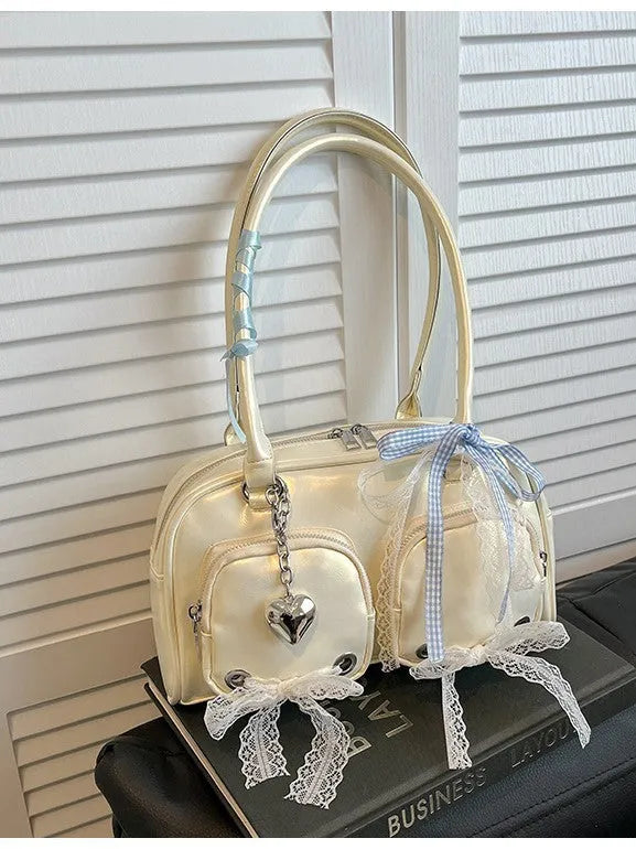 Soft PU leather casual shoulder bag in horizontal square shape with double straps and mobile phone compartment