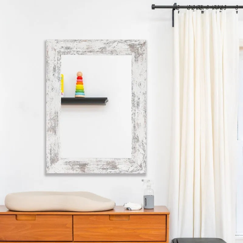 Wall-mounted modern pastoral style bathroom mirror with retro new Chinese design in Little White colour