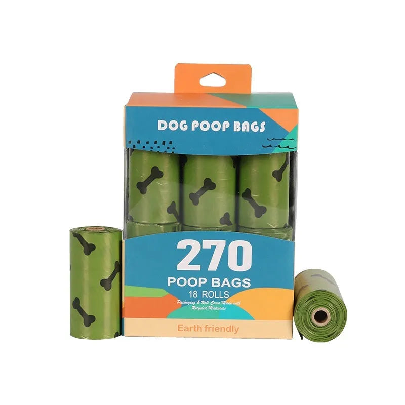 Military green degradable dog poop bags with black bone print, 23x33cm size