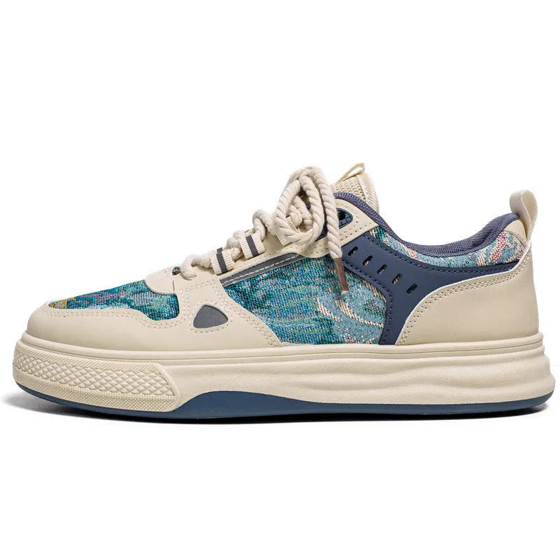 Men's casual canvas shoes in Milan green or beige colours with flat heel and round toe design
