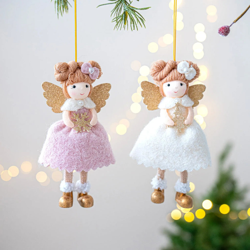 Pink and white cloth Christmas angel wings plush pendant with modern simplicity design