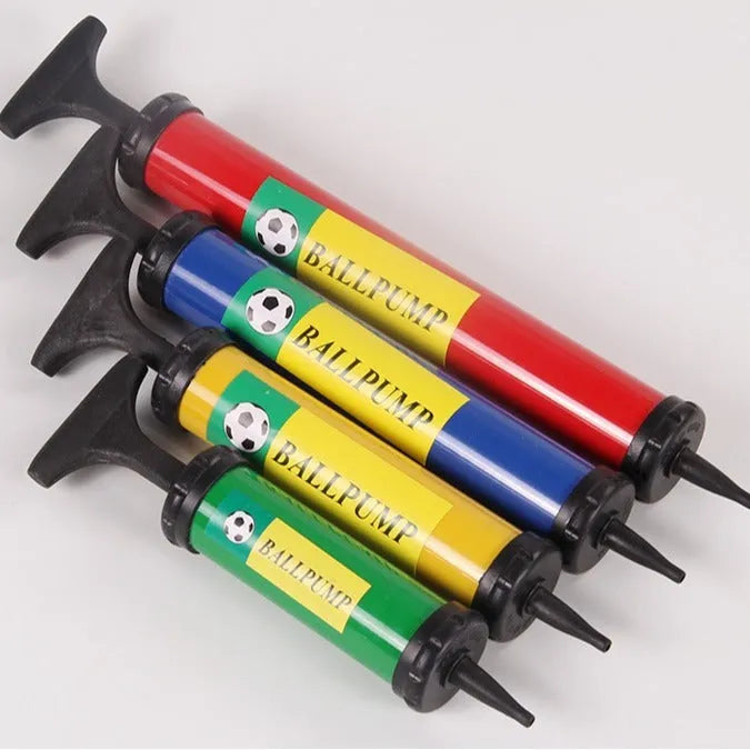 A plastic manual hand pump cylinder for inflating basketballs, volleyballs, and footballs.