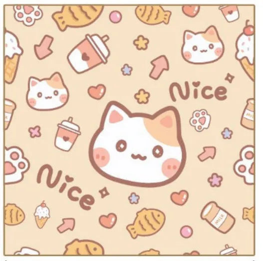 Square nylon cosmetic bag with colourful cartoon cat print in blue puppy design