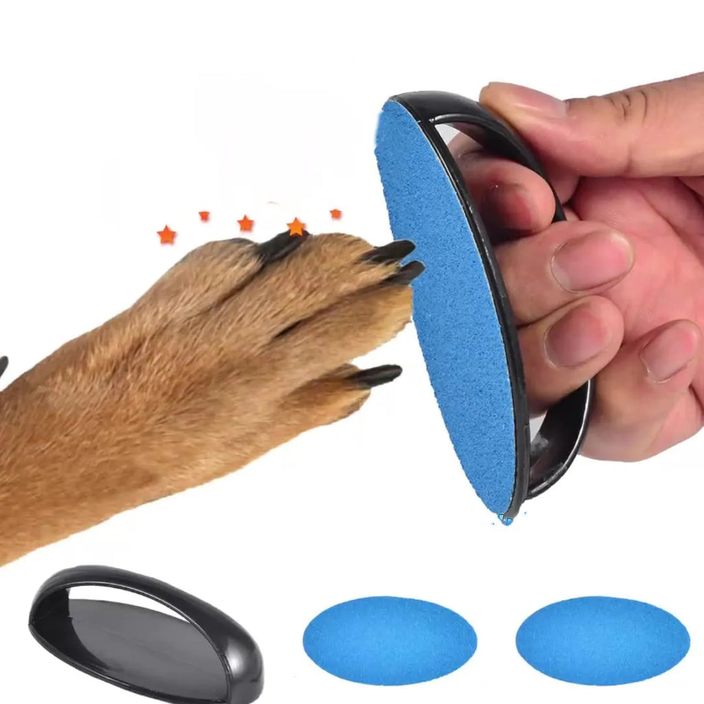 Square dog nail scratch board with ergonomic handle in one of four colours.