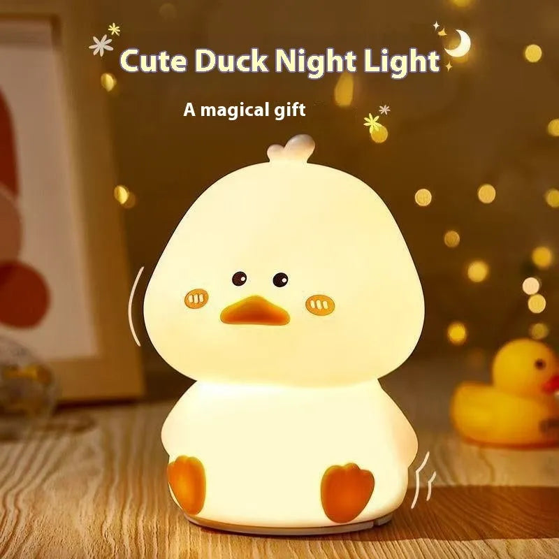 Creative cute happy duck small night lamp with seven colour changing light and USB charging