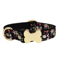 Flat nylon dog collar with grid print pattern and bone-shaped buckle