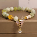 Green women's mori style bracelet with crystal pearl and rhinestone accents