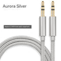 3.5mm male to male audio cable with gold-plated plugs, shown in black, gold, silver, and red lengths 1m to 3m