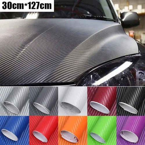 3D carbon fibre sticker roll for car decoration in multiple colours showing textured pattern