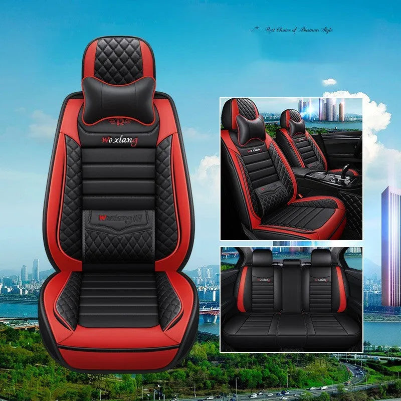 Red leather car seat cushion with high elastic sponge filling, shown on a car seat.