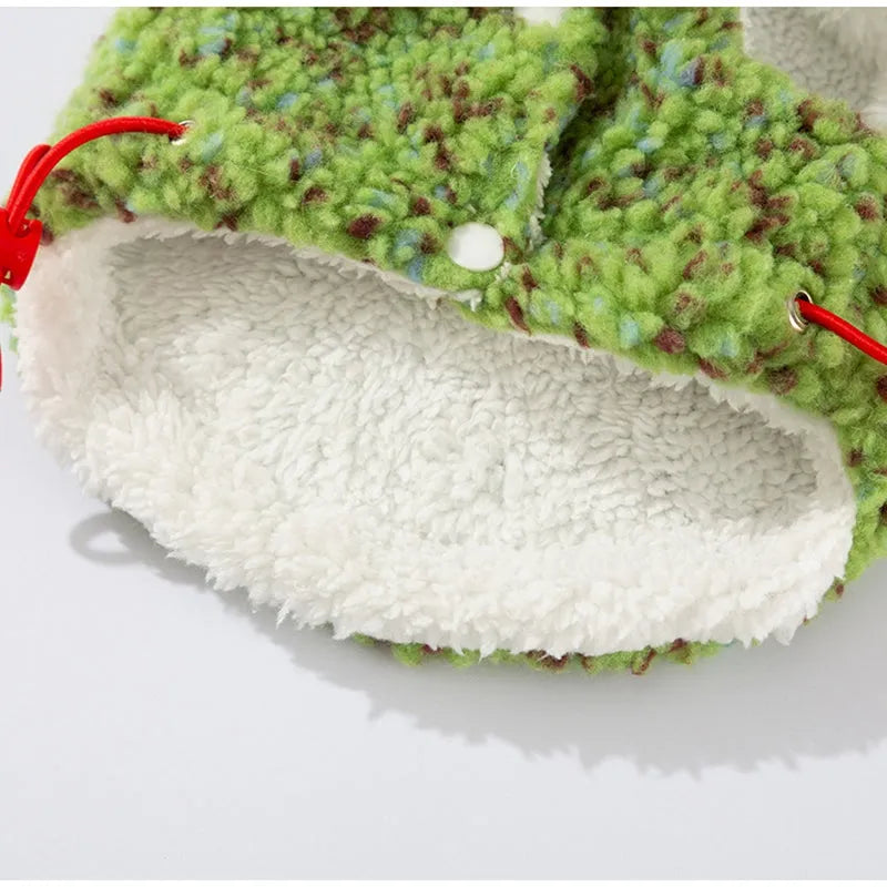 Green snowman embroidered sherpa pet hoodie for small to medium dogs