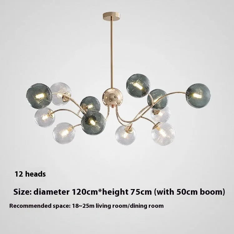 Modern Nordic living room chandelier with green clear lights in adjustable 84-120cm size