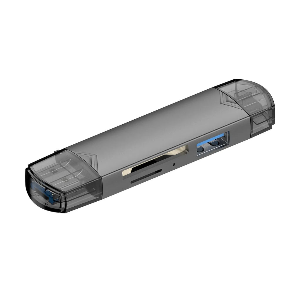USB30 multi-functional card reader in silver aluminium alloy with SD and TF slots