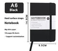 A5 soft-touch PU leather diary with a strap closure, shown open on lined white paper pages.