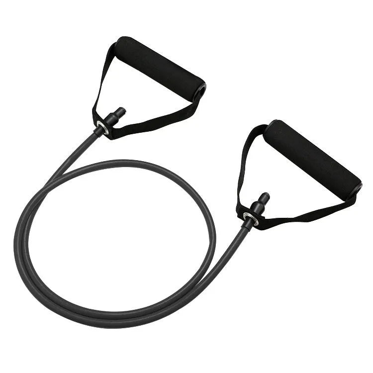 Colour-coded adjustable chest expander TPE fitness rope on yellow, green, red, blue, black backgrounds.
