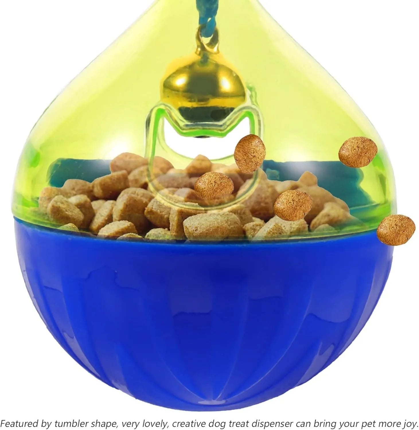 Tumbler-shaped pet treat dispenser toy for dogs and cats measuring 14cm