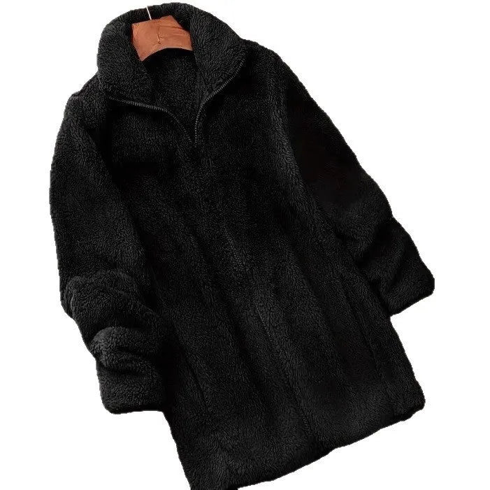 Double-sided velvet fleece jacket in black, navy blue, or khaki for outdoor wear