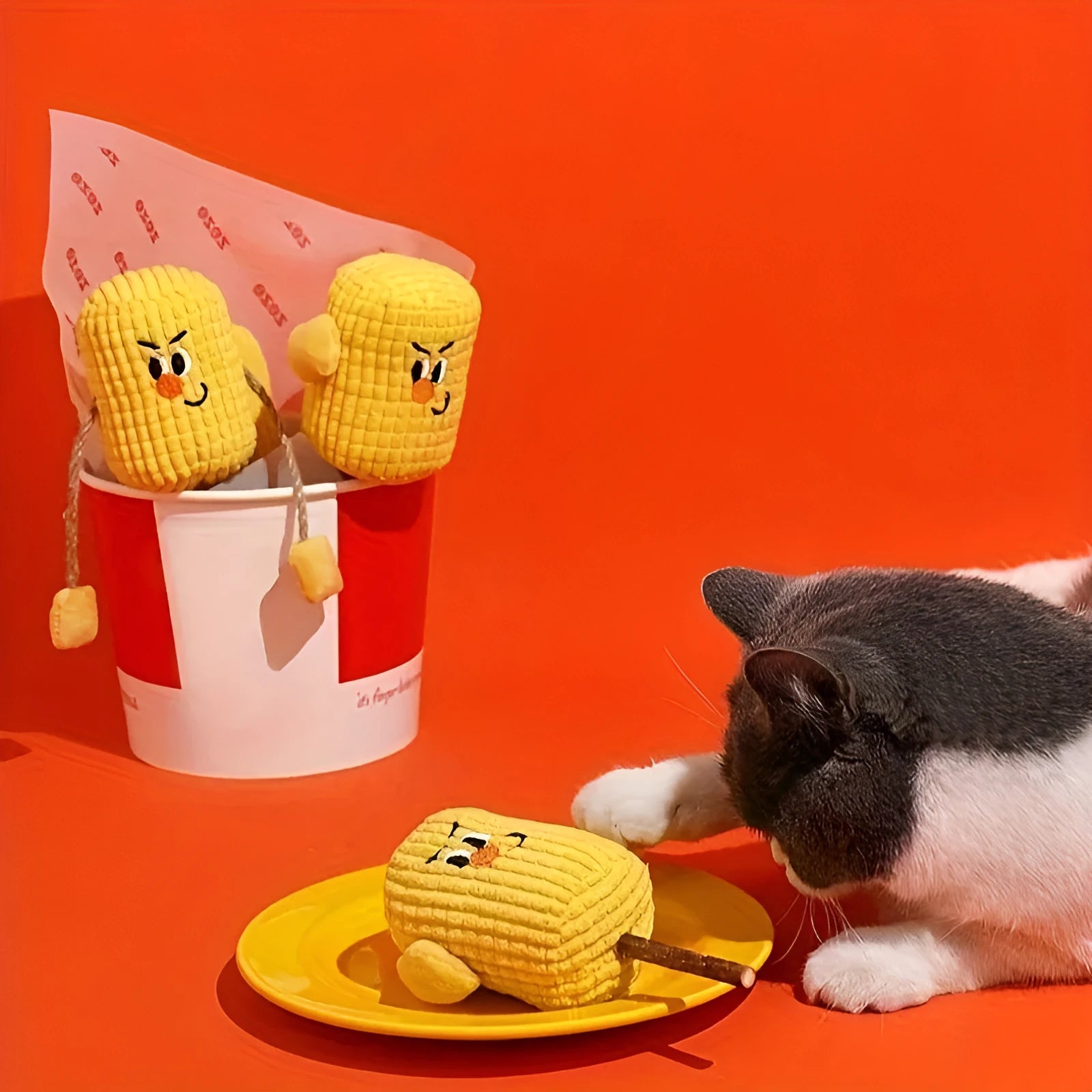 Natural corn cob and polio wood cat chew toy with catnip filling for dental care