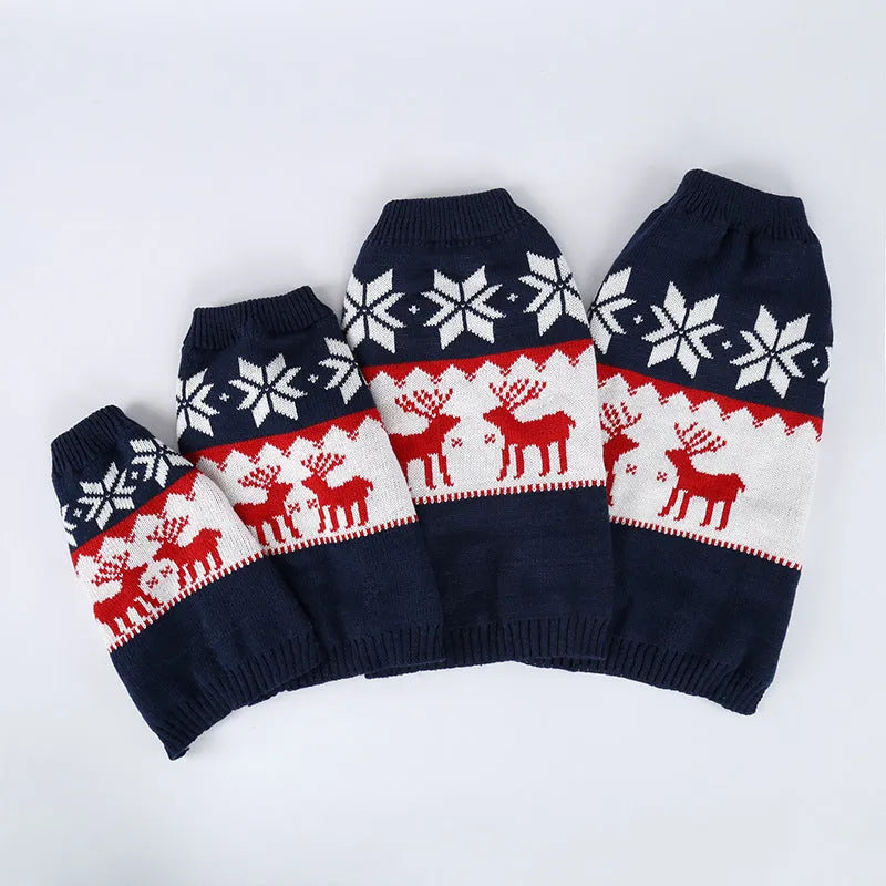 Navy blue Christmas dog knitted sweater for small to medium pets