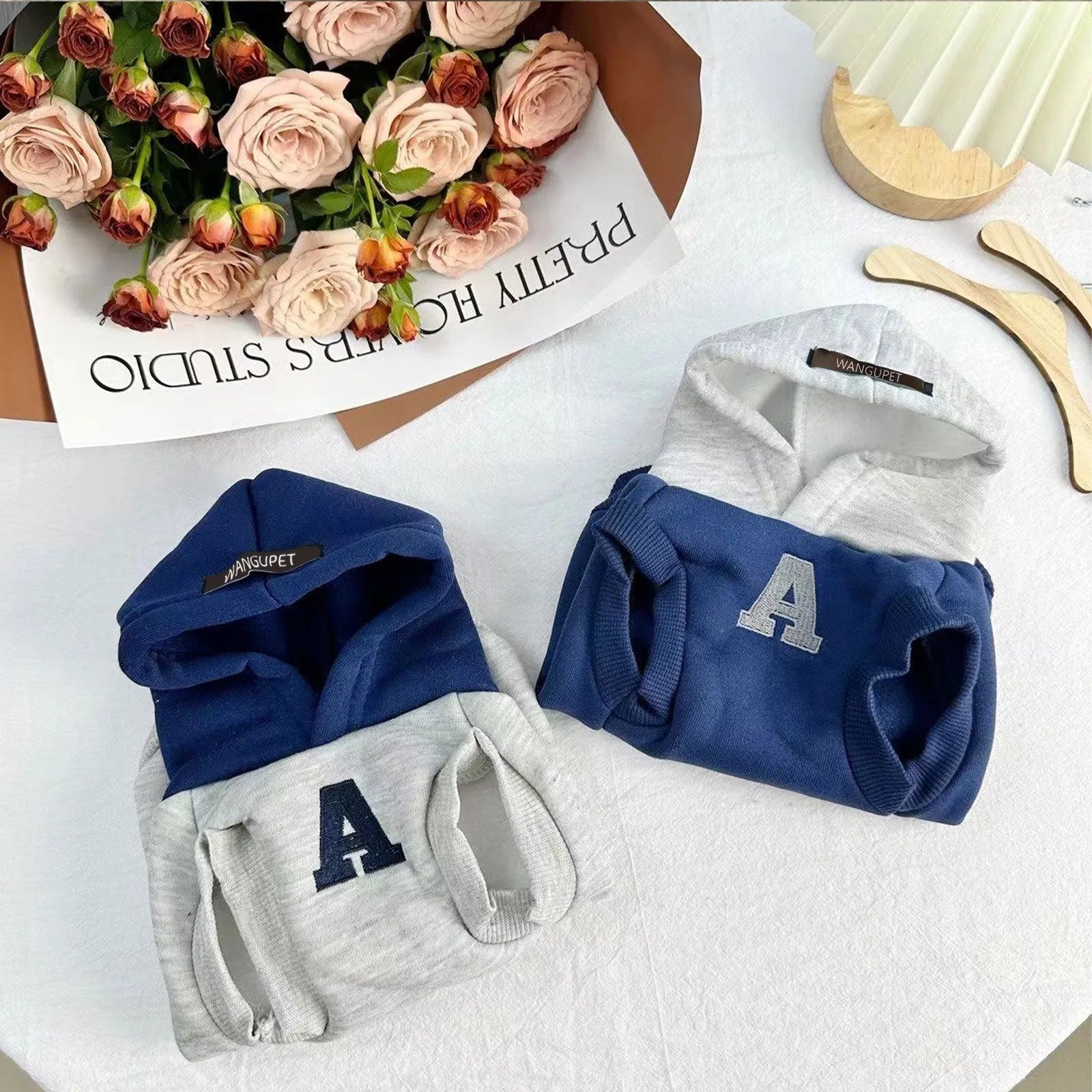 Blue and white reflective letter pet hoodie for dogs and cats in slim fit design