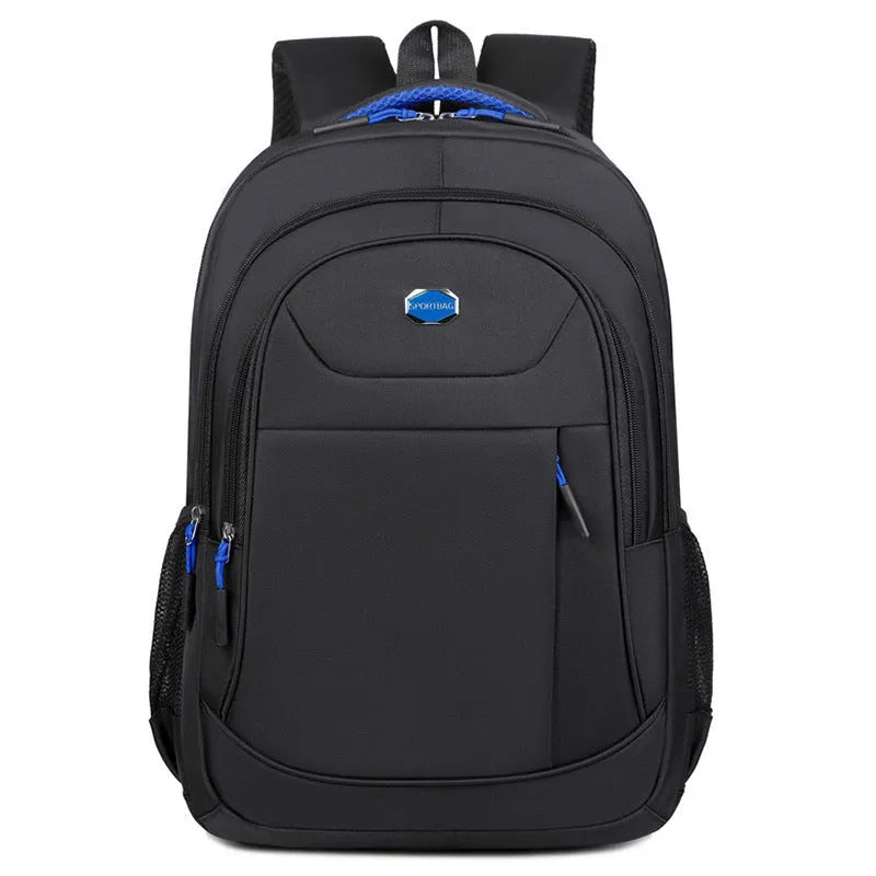 Oxford cloth college backpack with multi-layer compartments in black, blue, green, or red