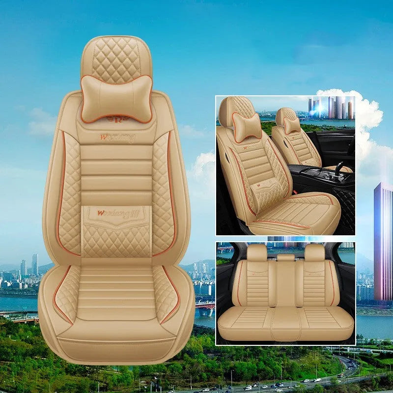 Red leather car seat cushion with high elastic sponge filling, shown on a car seat.