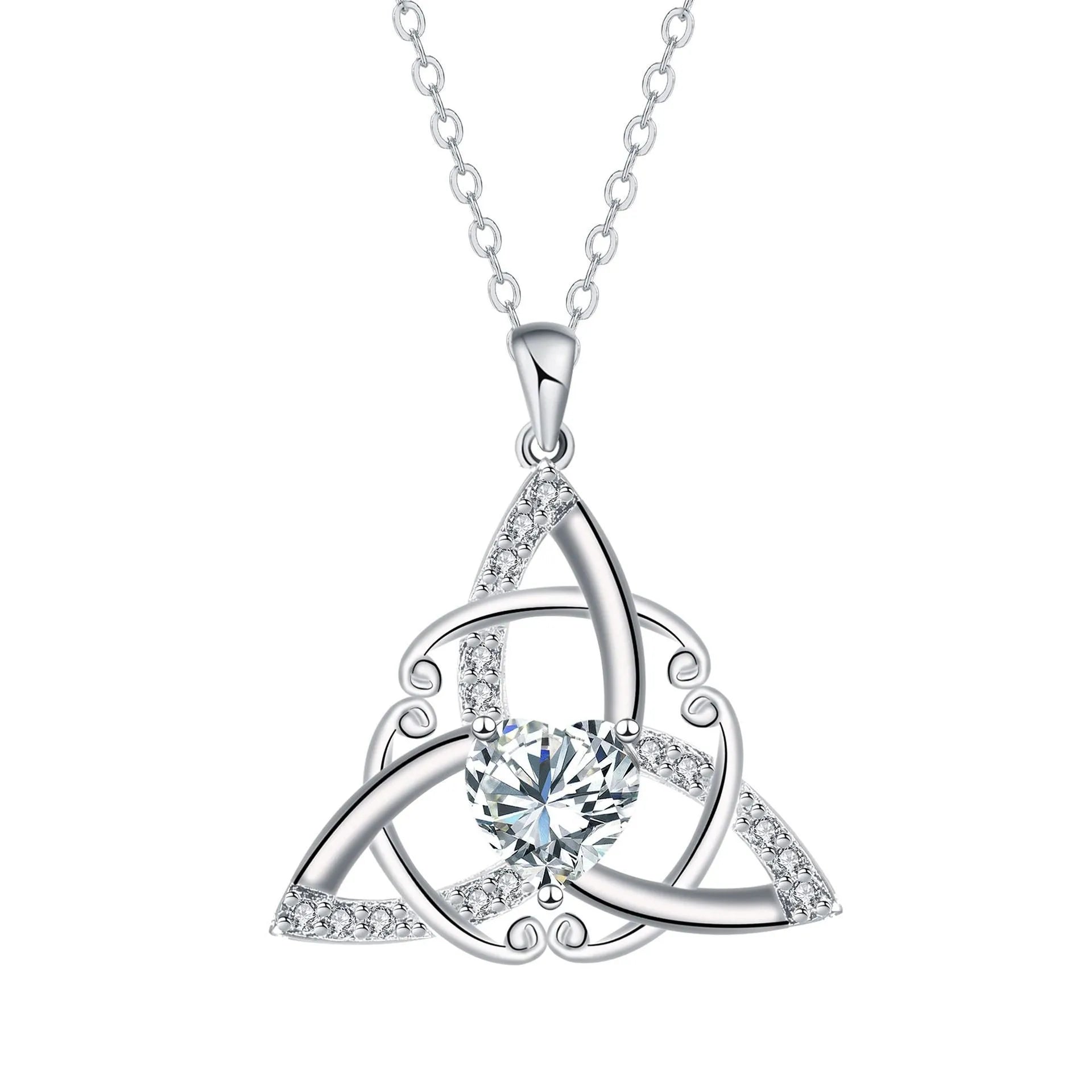 Geometric Celtic knot copper necklace for women showing blue electroplated colour option.