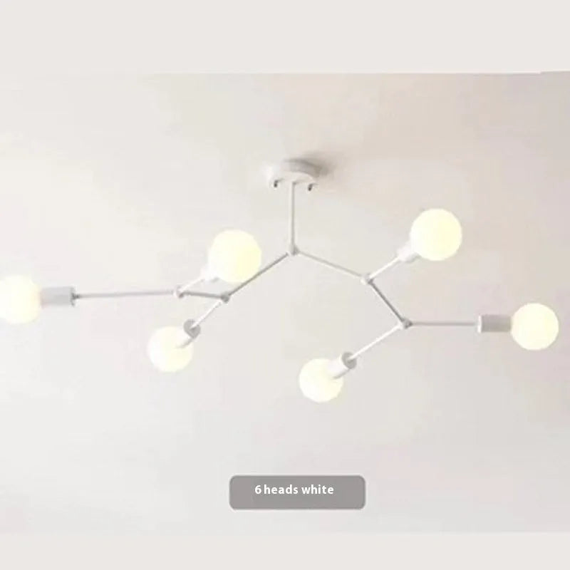 Nordic style iron chandelier ceiling lamp in black or white with multiple light heads.