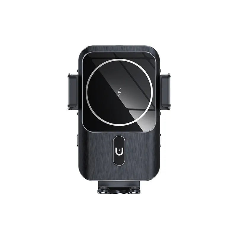 Black car wireless charger mobile phone holder with 15W fast charging capability