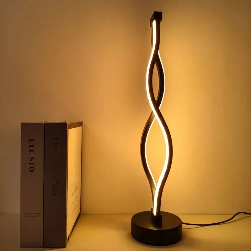 Black aluminium desk lamp with three-colour dimming button and touch controls for bedroom or office