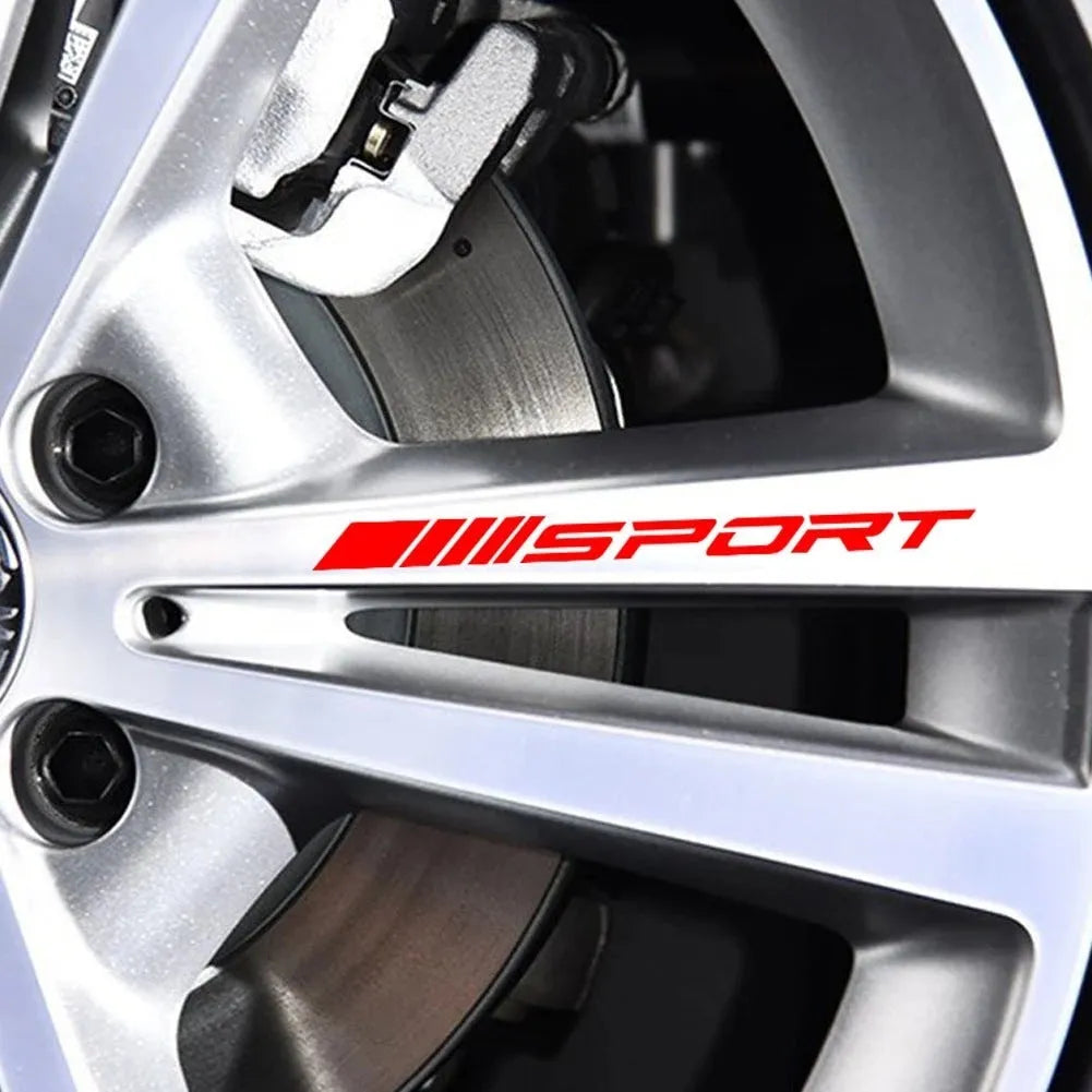 Car rim stickers in black, red and white colours with sports design for wheel decoration
