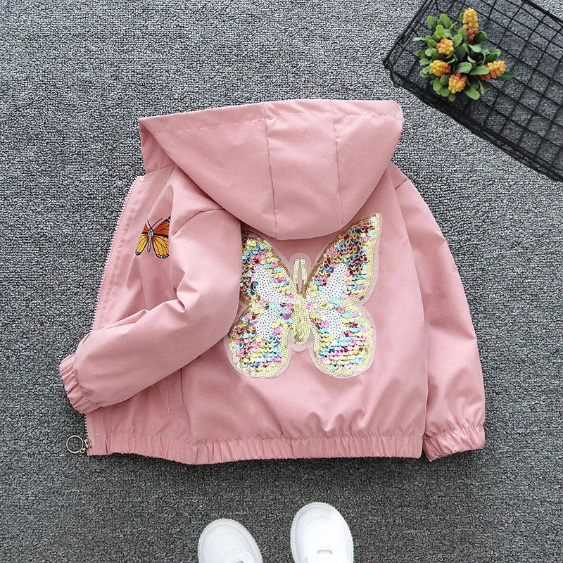 Girls' animal print hoodie coat in pink or purple, polyester, height sizes 90cm to 160cm