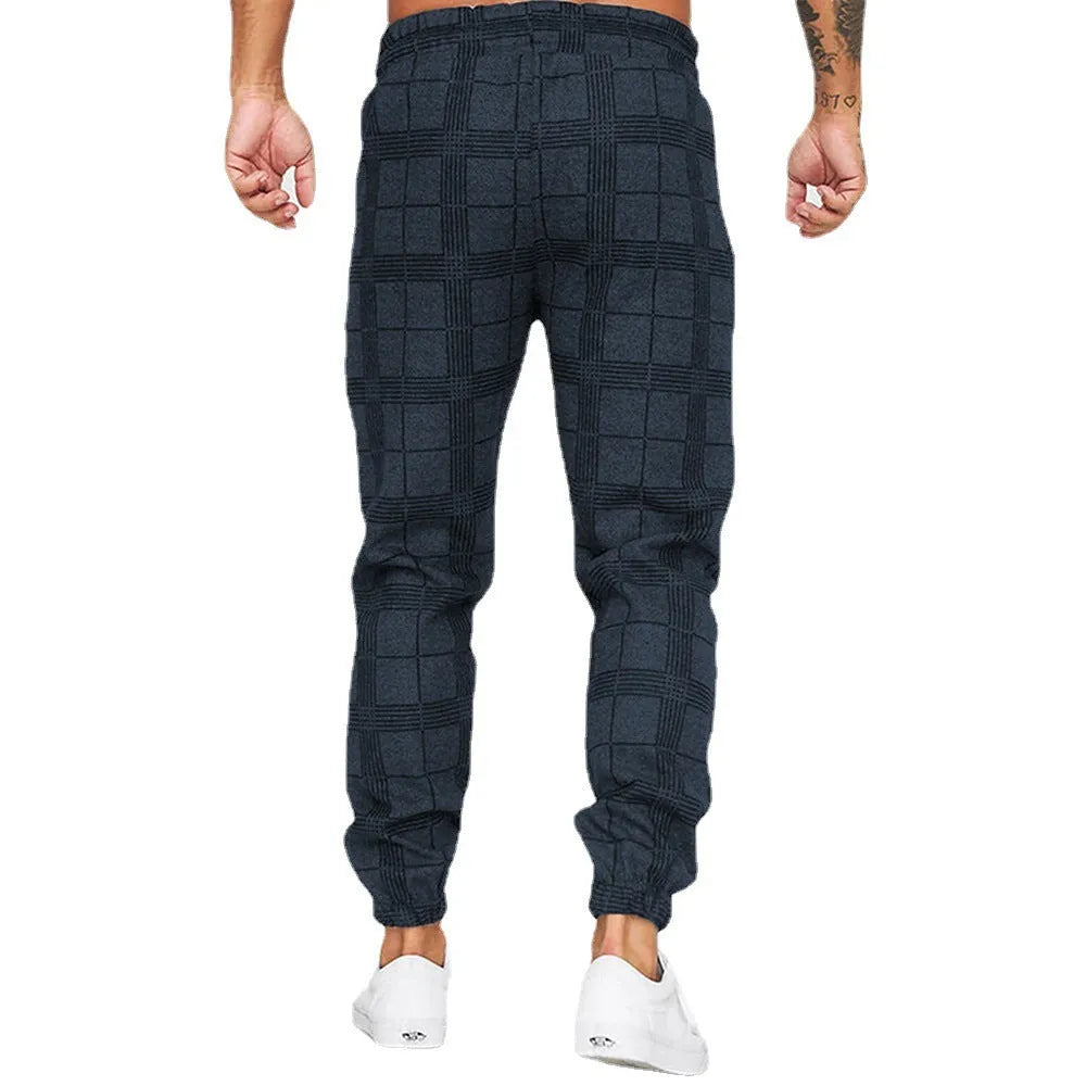 Cotton printed casual tapered trousers for men in black side view